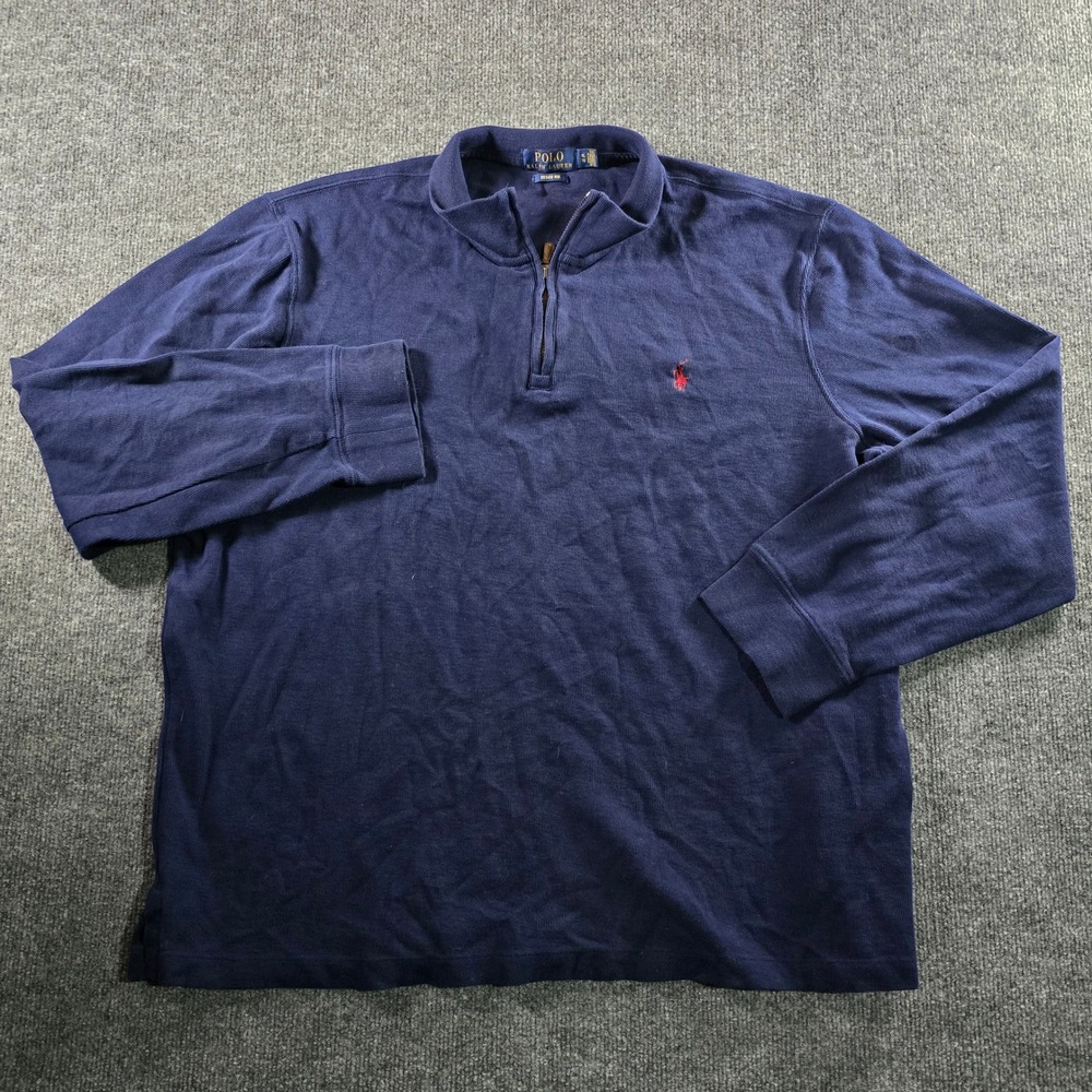 Polo Ralph Lauren Mens XL Estate Rib Quarter Zip Pullover Navy Blue Pony Logo